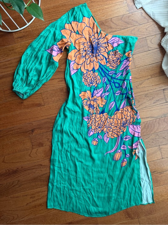 FARM Rio Dresses & Skirts - FARM Rio Teal One-Shoulder Midi Dress with Orange & Pink Floral Print